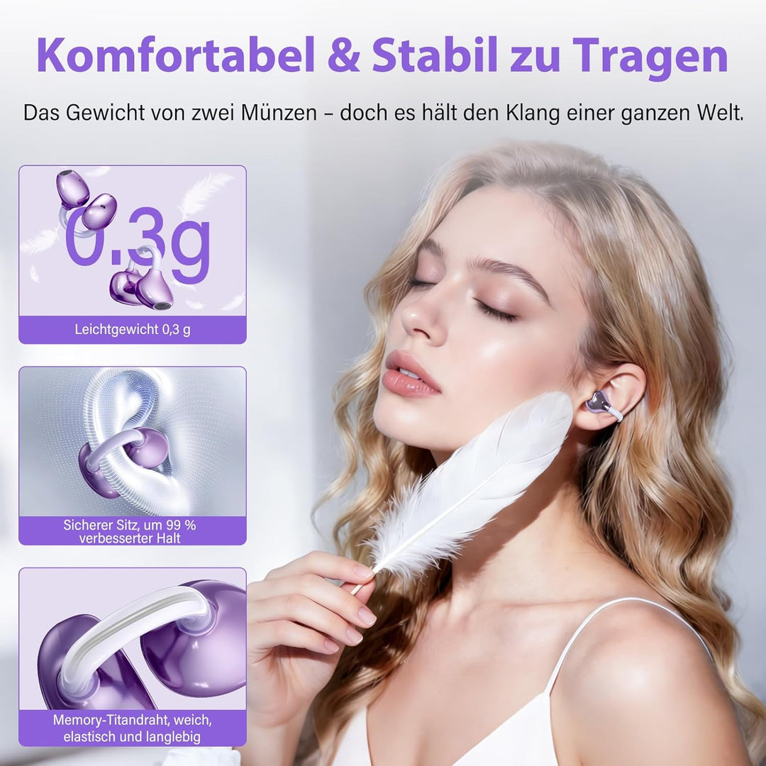 Open-Ear Bluetooth Kopfhörer 6.1, Clip-On Kopfhörer mit ergonomischem Clip-Design – 6-9 Std Spielzei