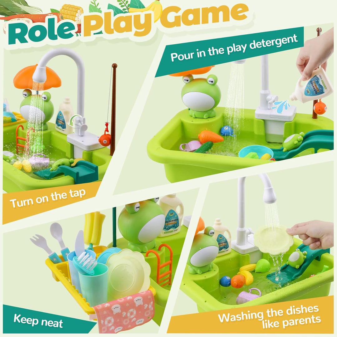 FRUSE Kinderwaschbecken Spielzeug,Spielspüle Spielzeug mit Elektrischen Wasserhahn,Spielzeugzubehör