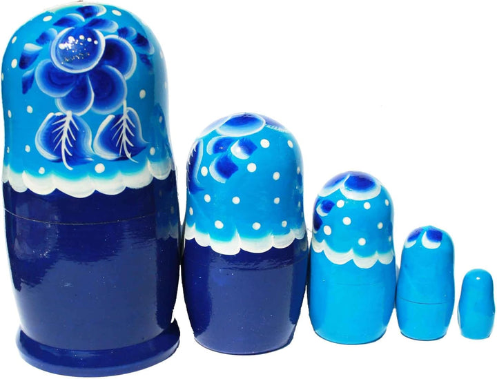 Semenovskay Rospis Matroschka Babuschka Matrjoschka russische Holzpuppen handbemalt Set 5 Puppen Blu