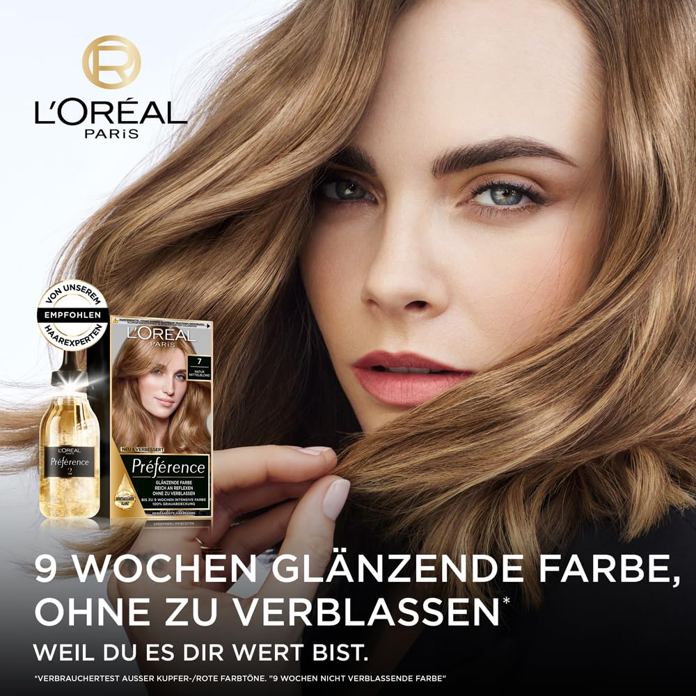 L'Oréal Paris Permanente Haarfarbe, Haarfärbeset mit Coloration und Farbglanz-Pflegebalsam, Préféren