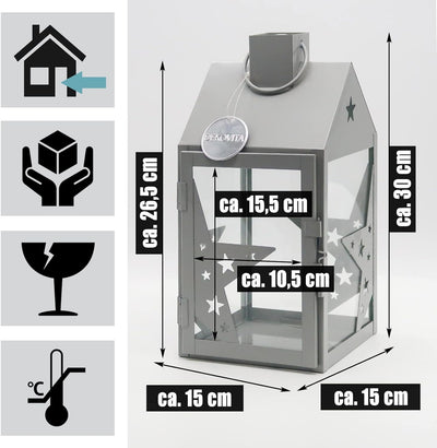 Dekovita 2er-Set Metall-Laterne 30cm/38cm - Gartenlaterne mit Glas-Scheiben - Windlicht Sterne Licht