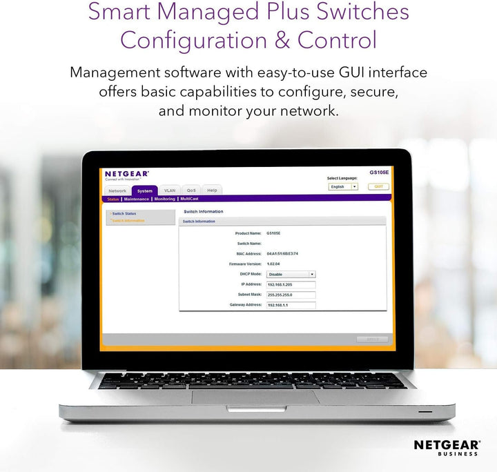 Netgear GS105E-200UKS ProSAFE Plus 5 Port Gigabit Ethernet Switch 5 Port verwaltet, 5 Port verwaltet