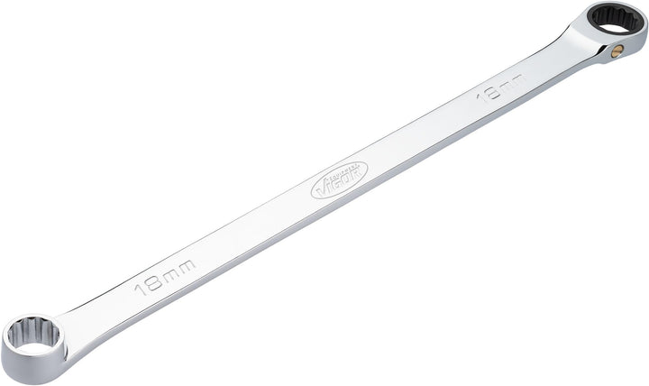 ViGOR Ratschen-Ringschlüssel V7031-18, extra lang, 18 mm SW, 388 mm Länge, 72 Zähne, verchromt und p