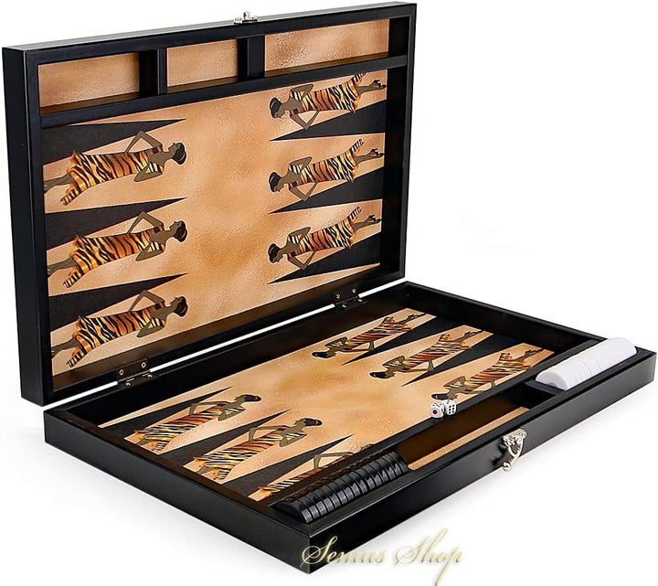 Luxus Designer Backgammon Tavla XXL Gesellschaftsspiele Safari