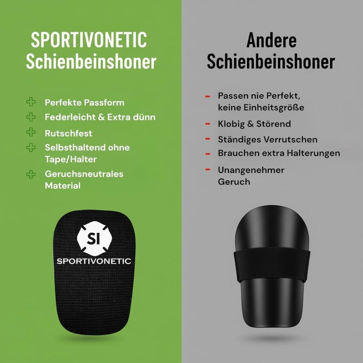 SPORTIVONETIC® High Performance Schienbeinschoner Anpassbar für Erwachsene & Kinder, Damen & Herren