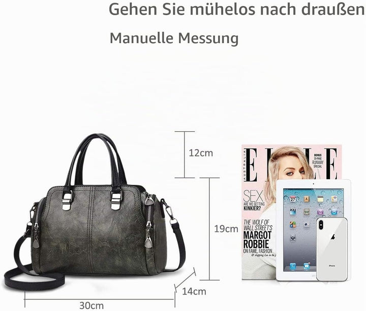NICOLE&DORIS Damen Mode Taschen mit hohem Tragegriff Retro Handtaschen Schultertasche Umhängetasche