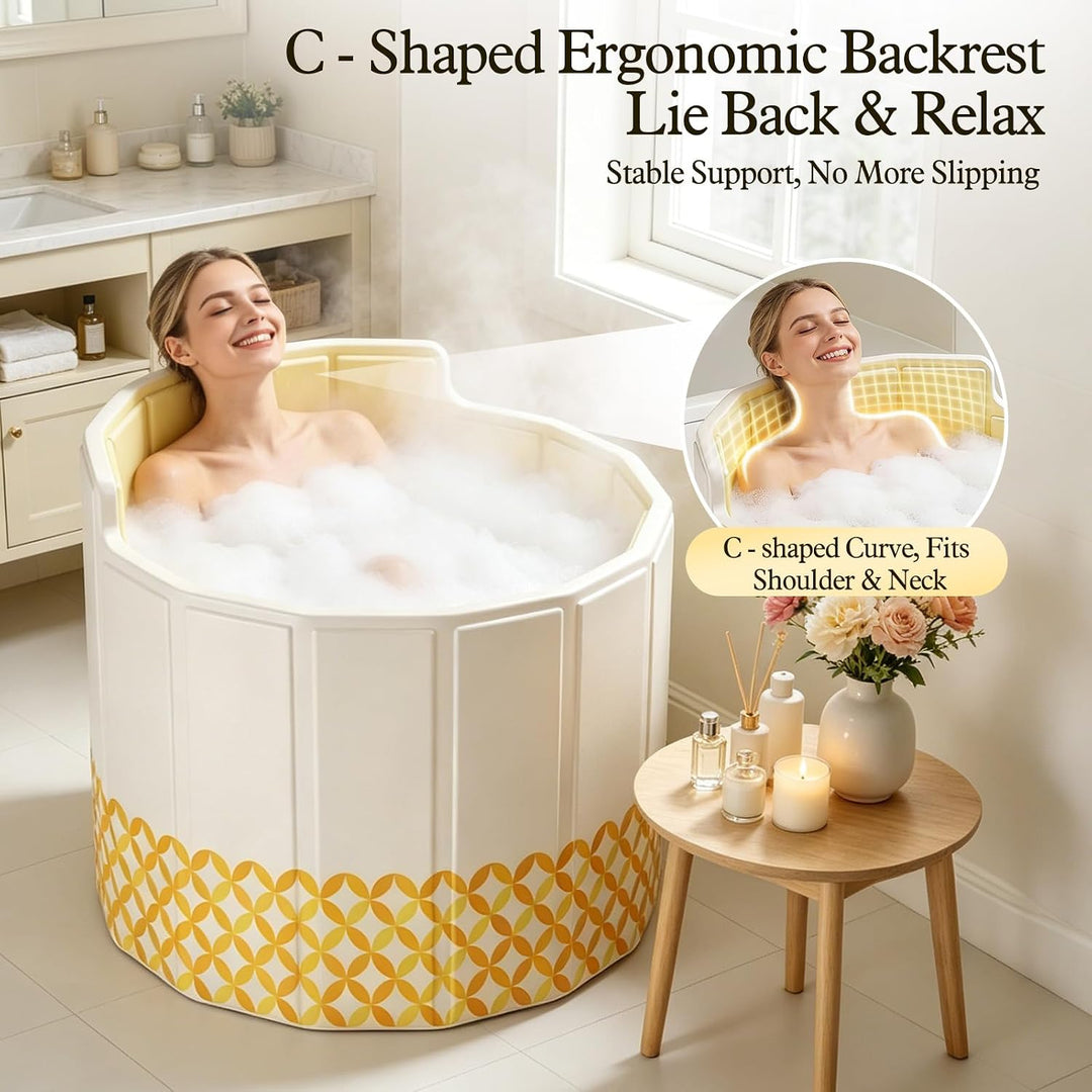 Faltbare Mobile Badewanne 80cm,Gelb,mit Abflussrohr,5*Badematte | Eisbad & Warmwasser,5-Lagige Isoli