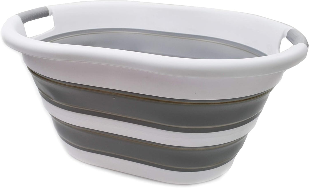 SAMMART 36L Collapsible Plastic Laundry Basket, Water Capacity 28L (Oval, Grau) Oval Grau, Oval Grau