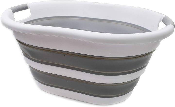 SAMMART 36L Collapsible Plastic Laundry Basket, Water Capacity 28L (Oval, Grau) Oval Grau, Oval Grau