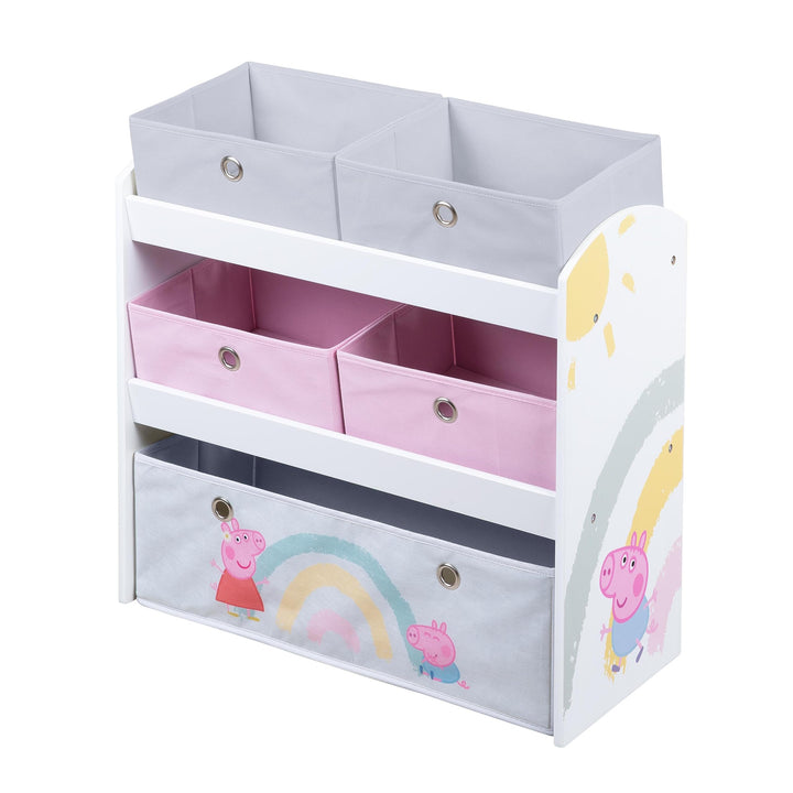roba Spielregal aus Holz Peppa Pig - Spielzeugregal mit 5 Boxen - Montessori Aufbewahrungsregal für