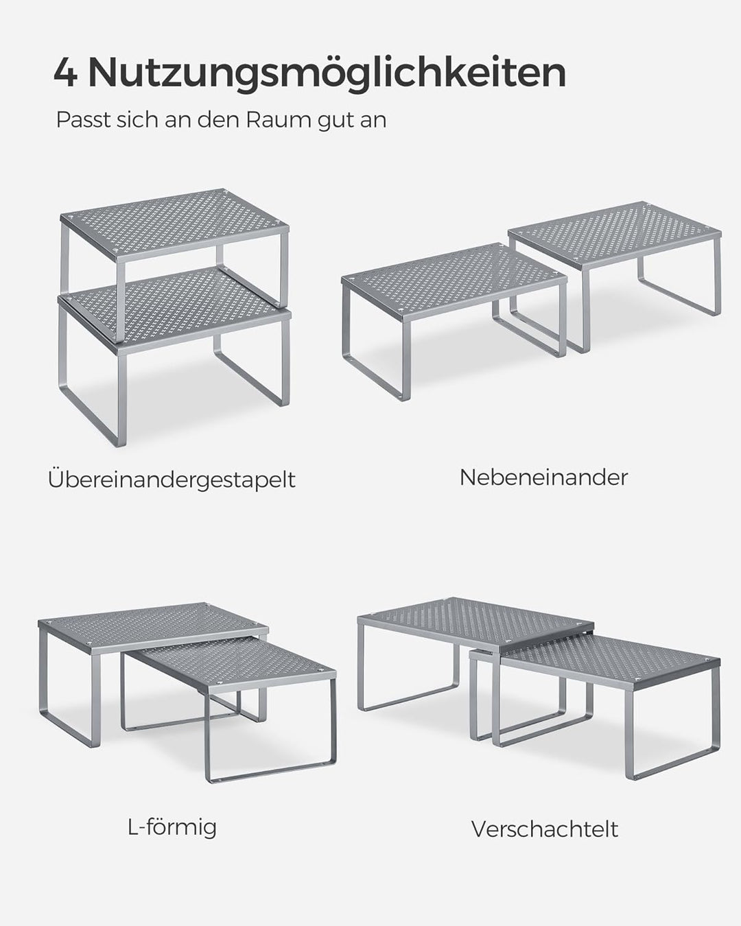 SONGMICS Gewürzregal, 4er Set, Küchenregal, Küchen-Organizer, Küche, Gewürzhalter, erweiterbar, stap