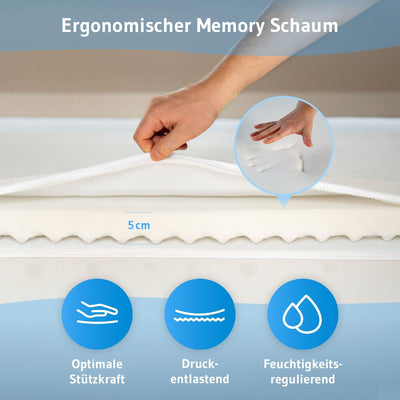 Topper 90x200cm AERO – 5 cm Höhe | Orthopädische Matratzenauflage aus Memory Foam | Atmungsaktiver M