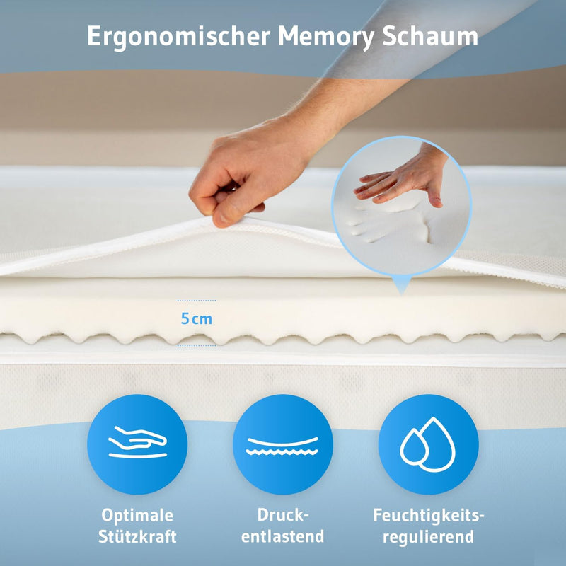 Topper 90x200cm AERO – 5 cm Höhe | Orthopädische Matratzenauflage aus Memory Foam | Atmungsaktiver M