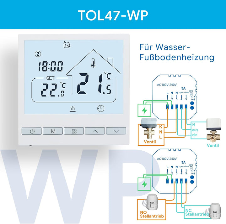 Beok Heizungsthermostat Programmierbar Raumthermostat Digital Wandthermostat für Wassererwärmung Fus