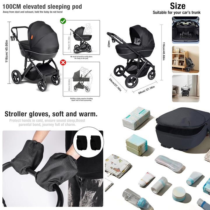 Kinderwagen 3 in 1, Kombikinderwagen 3 in 1 mit Zwei Umkehrbaren Schiebemodi, Kinderwagen Komplettse
