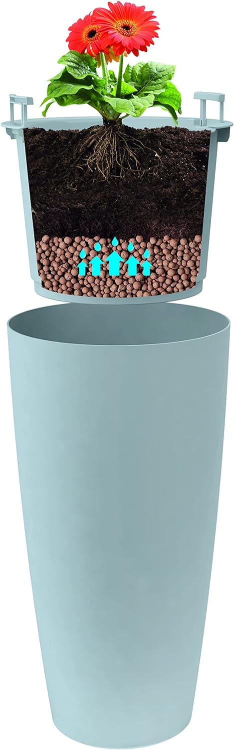 Nicoli vase Hoher Blumentopf im Stil 38 x 85 cm, innen aussen, herausnehmbarer Untersetzer (38 x 85