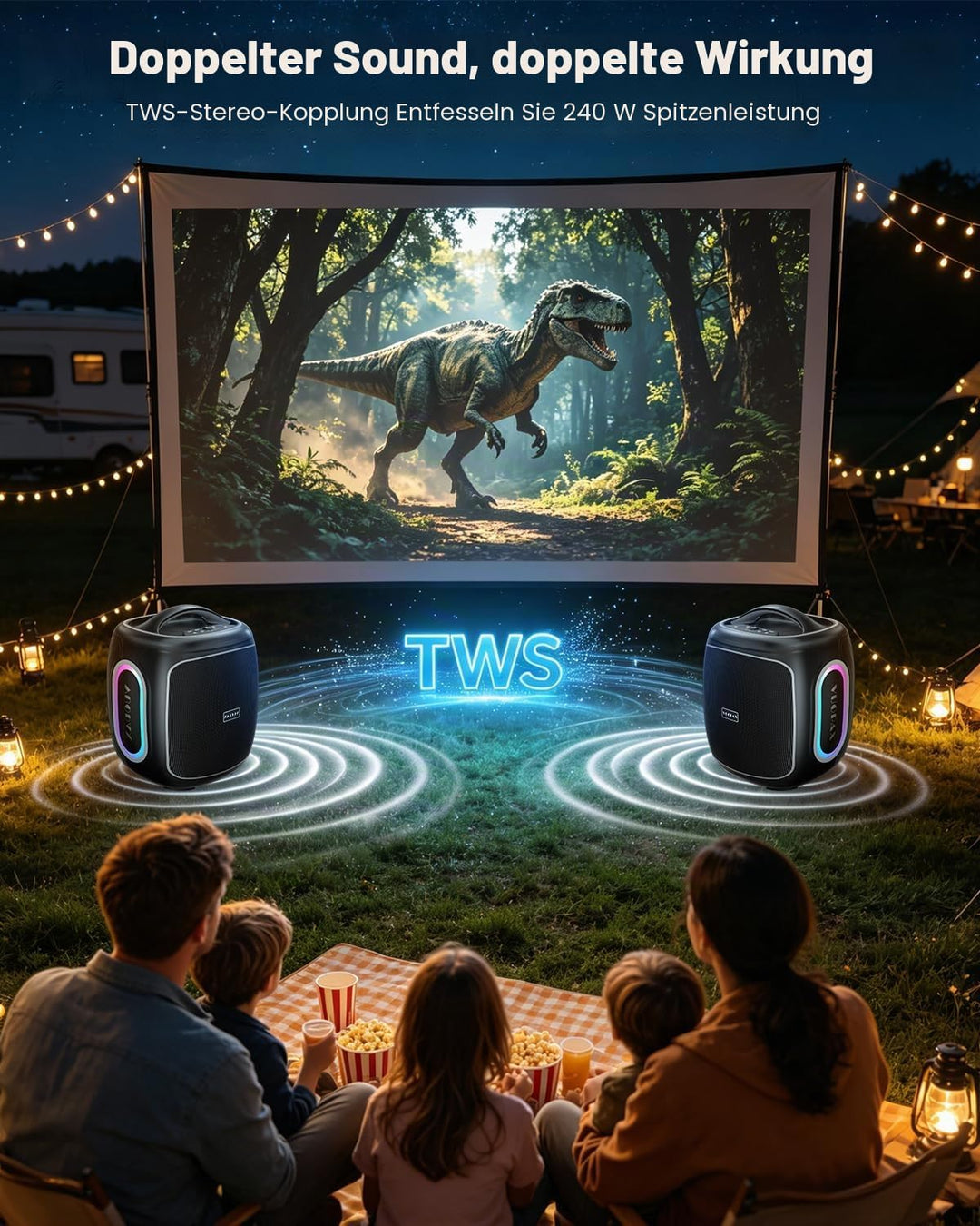 Bluetooth Lautsprecher Gross 120W, Tragbare Musikbox mit kraftvollem Sound, 6,5'' Woofer, Tiefbass &