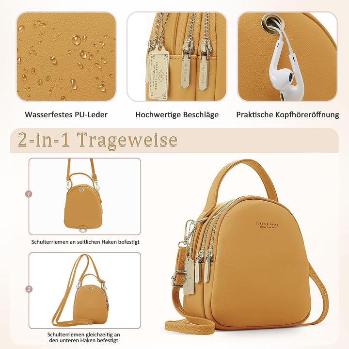 DORRISO Mini Damen Rucksack Elegant Tagesrucksack mit Kopfhörerloch Handtasche für Schule Reisen Läs