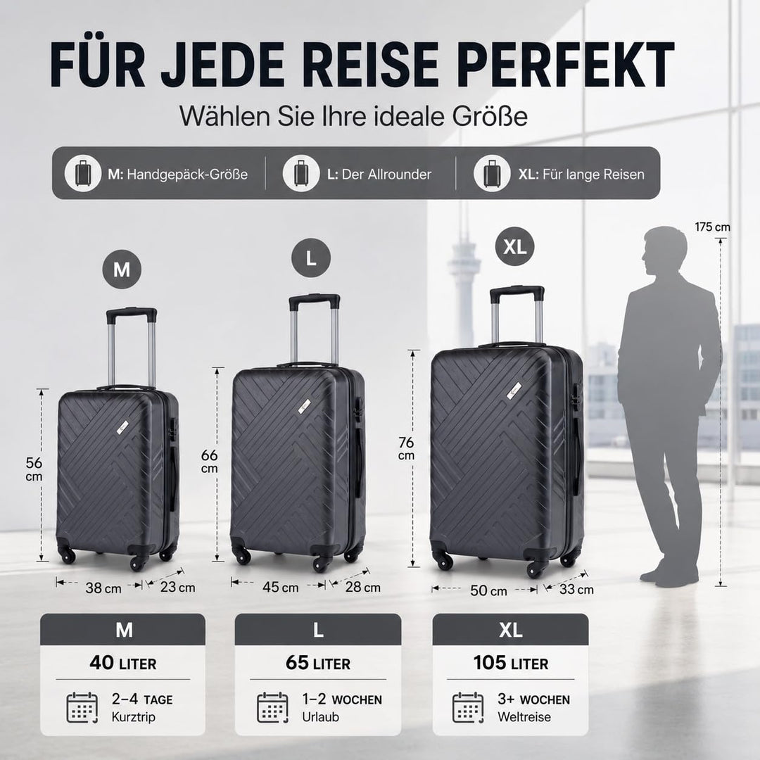 Xonic Design Reisekoffer mit Rollen– ABS Hartschalenkoffer mit 360° Leichtlauf-Rollen – hochwertige