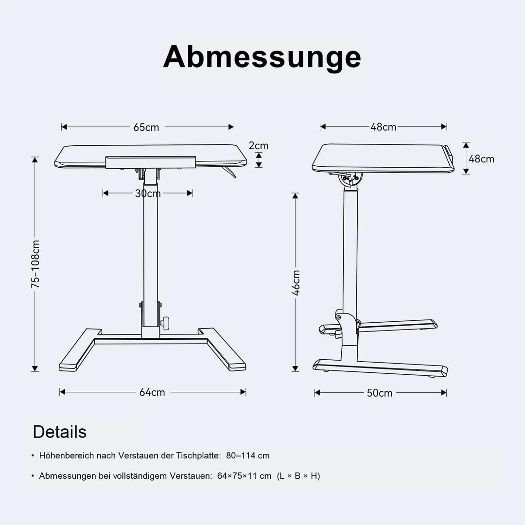 MUSSO AnyDesk D7 Mobiler Laptoptisch höhenverstellbar (75-108cm), Klappbarer Stehpult mit 0-90° neig