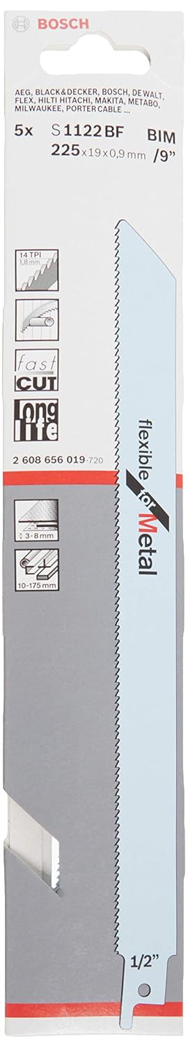 Bosch Reciprosägeblätter Metall lang S 1122 BF 5 Stück 225 mm Metall Medium (3-8mm) Rohre und Profil