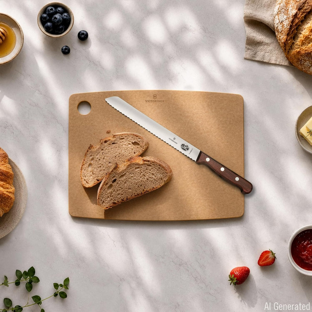 Victorinox, Wood, Profi Brotmesser Wellenschliff, Extra Scharfe Klinge, 21 cm, Edler Holzgriff, Rost