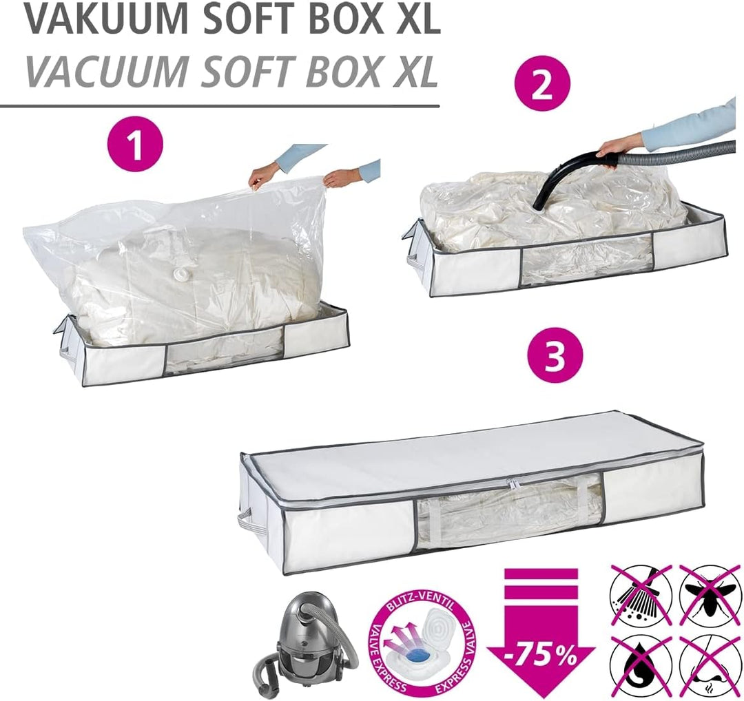 WENKO Vakuum Soft Unterbett-Box, Polypropylen, 105 x 15 x 45 cm, Weiss 15 x 45 x 105 cm Soft Unterbe