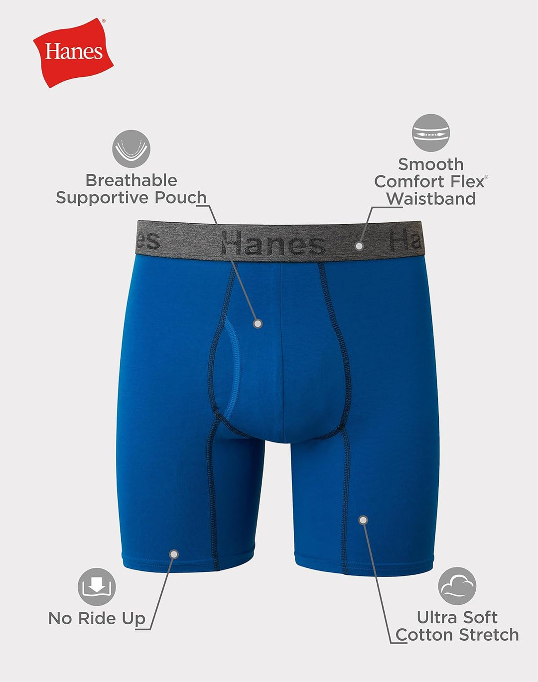 Hanes Herren Herren Comfort Flex Fit Boxershorts, Ultraweicher Stretch, Langes Bein und Normales Bei