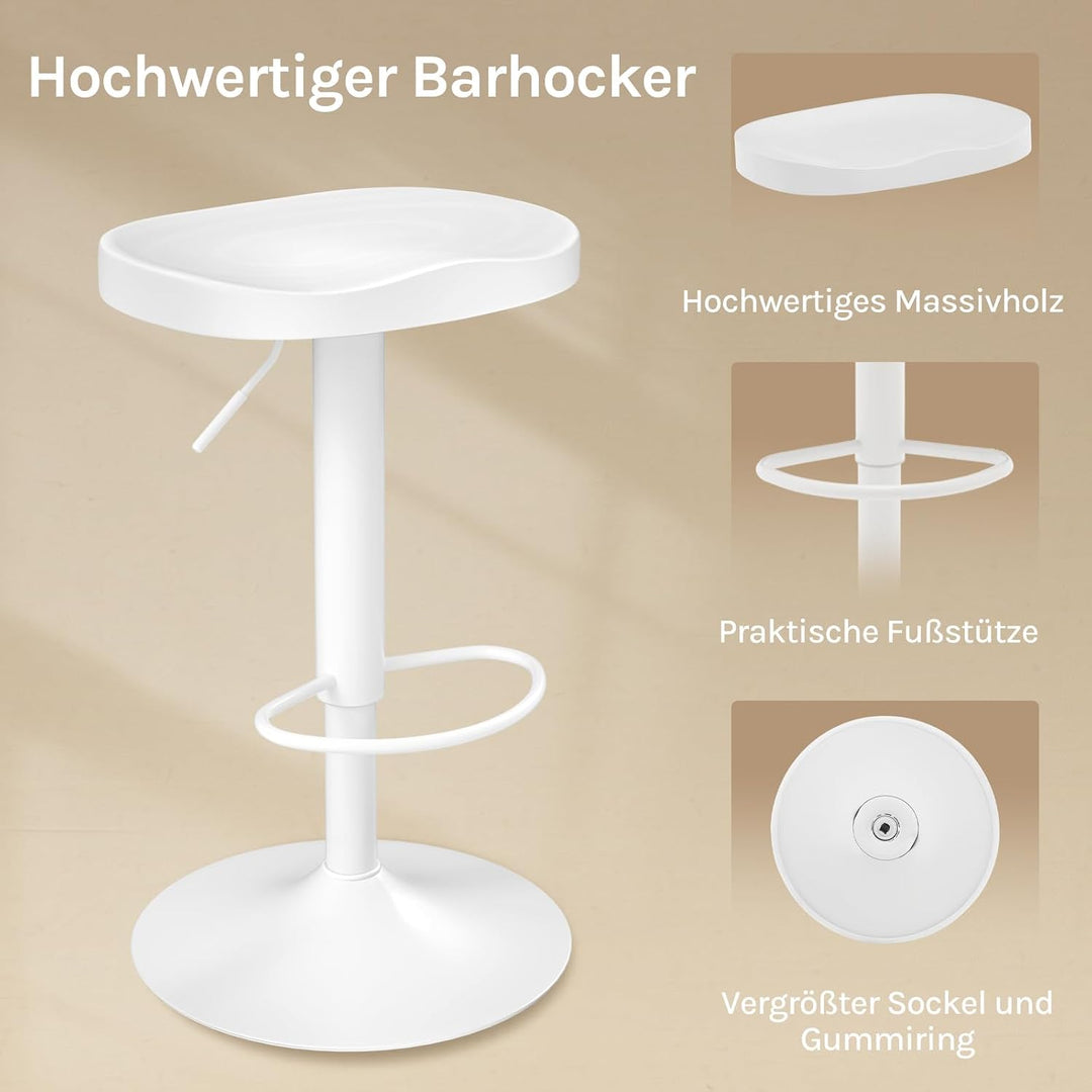 WOLTU Barhocker 2er Set, Hocker höhenverstellbar, Massivholz, Weiss | Barstuhl mit Sattelsitz Fussst