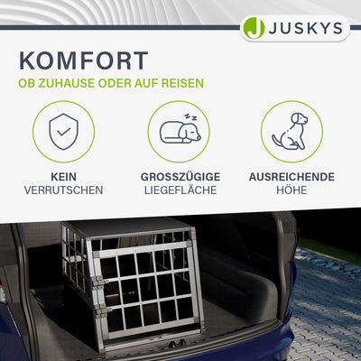 Juskys Alu Hundetransportbox M - 69x54x51 cm - Auto Hundebox robust & pflegeleicht - Gittertür versc