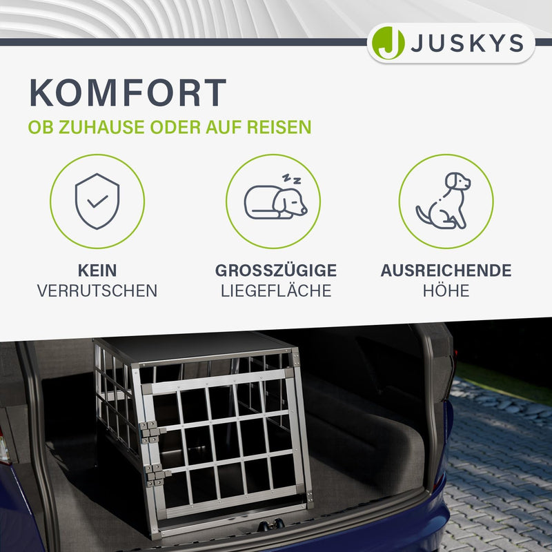 Juskys Alu Hundetransportbox M - 69x54x51 cm - Auto Hundebox robust & pflegeleicht - Gittertür versc