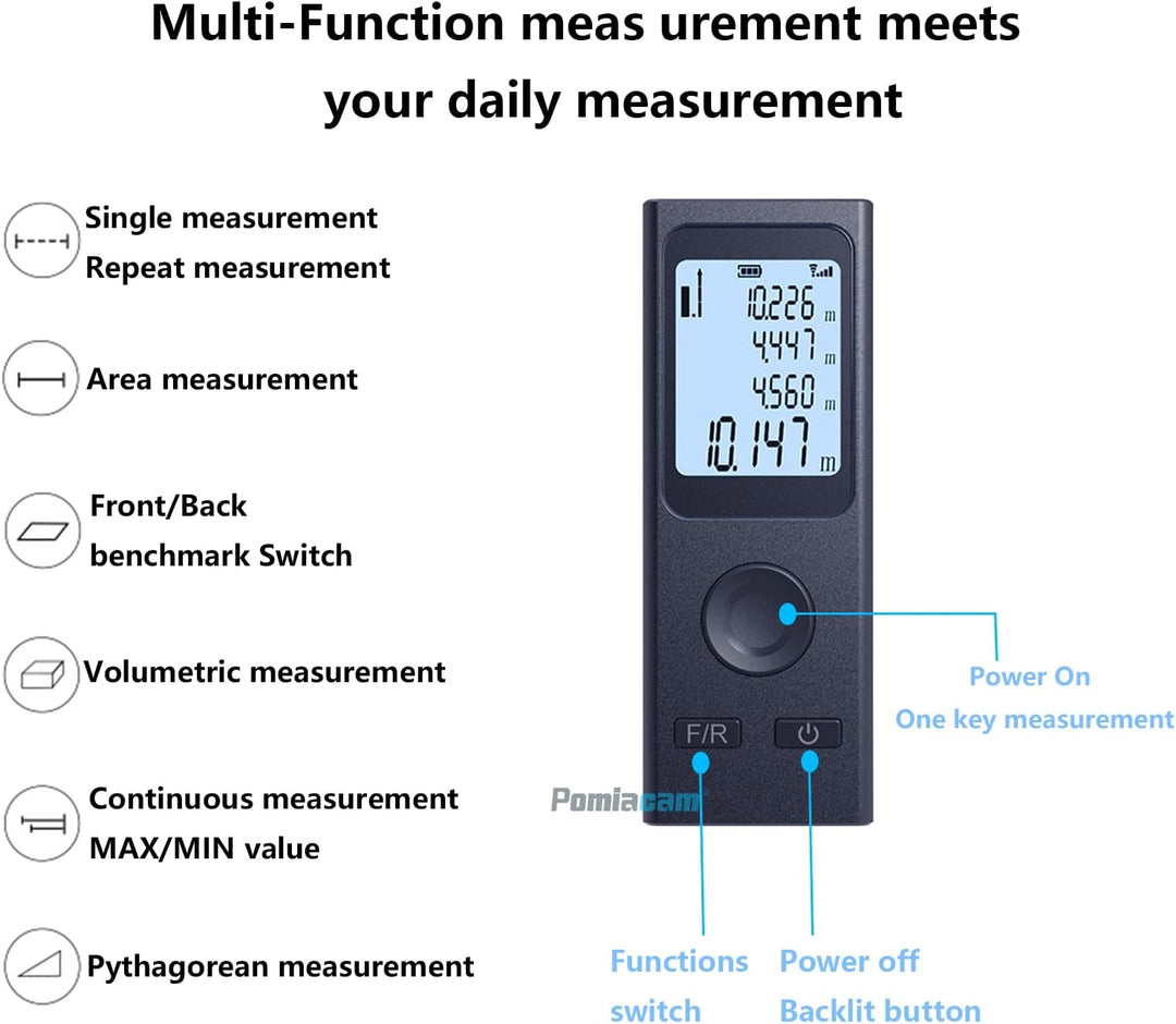 Laser-Entfernungsmesser Tragbares Laser-Messwerkzeug Handheld-Laser-Entfernung USB wiederaufladbar,