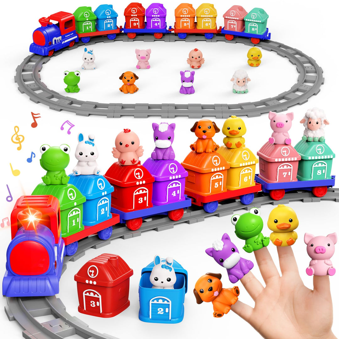 Eisenbahn-Set für Kleinkinder – Lernspielzeug ab 1-3 Jahr, Schienenspielset mit Bauernhoftieren & Fi
