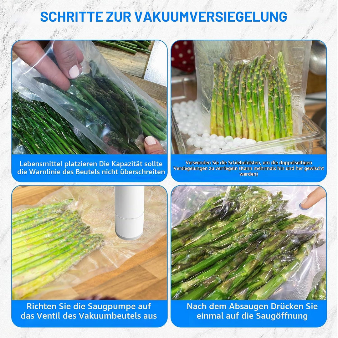 Handvakuumierer mit 5 Wiederverwendbaren Vakuumbeuteln, Mini Vakuumiergerät zur Lebensmittelkonservi
