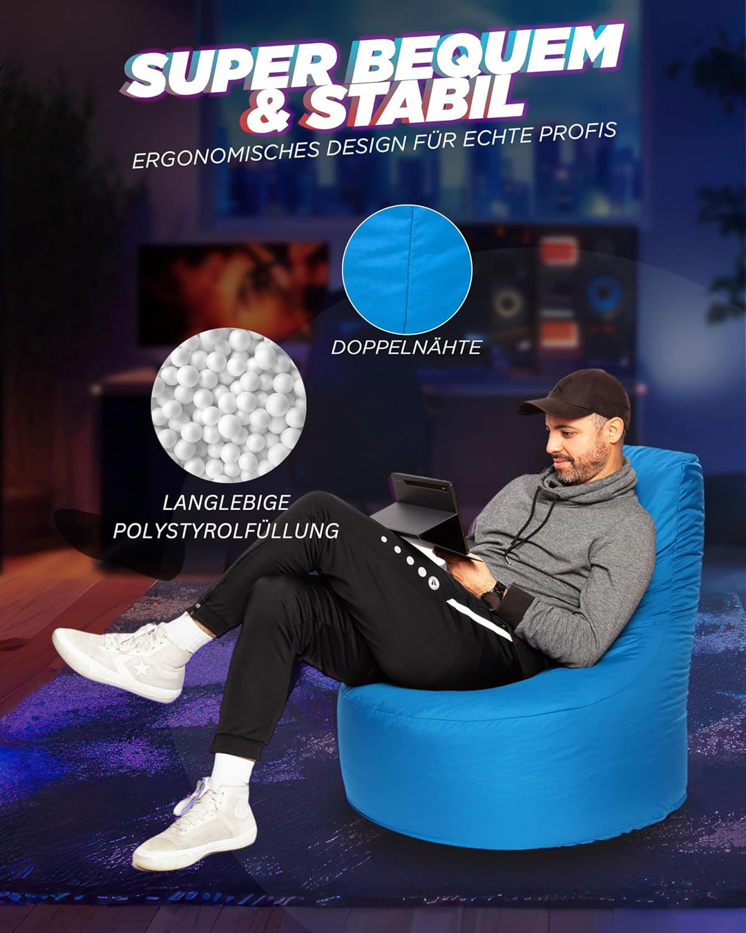 PATCH HOME Gamer Sessel mit Reissverschluss Lounge Kissen Sitzsack Sitzkissen Bean Bag In & Outdoor