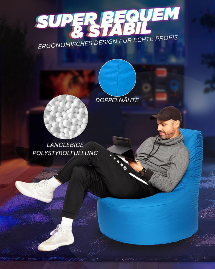 PATCH HOME Gamer Sessel mit Reissverschluss Lounge Kissen Sitzsack Sitzkissen Bean Bag In & Outdoor