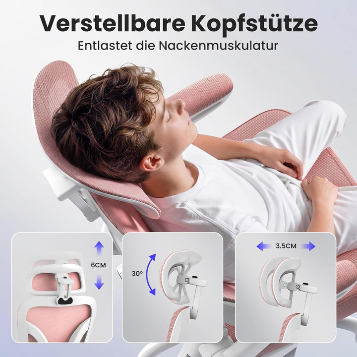 naspaluro Ergonomischer Bürostuhl, Drehstuhl mit Mesh, Lenden- und Kopfstütze, Hochklappbaren Armleh