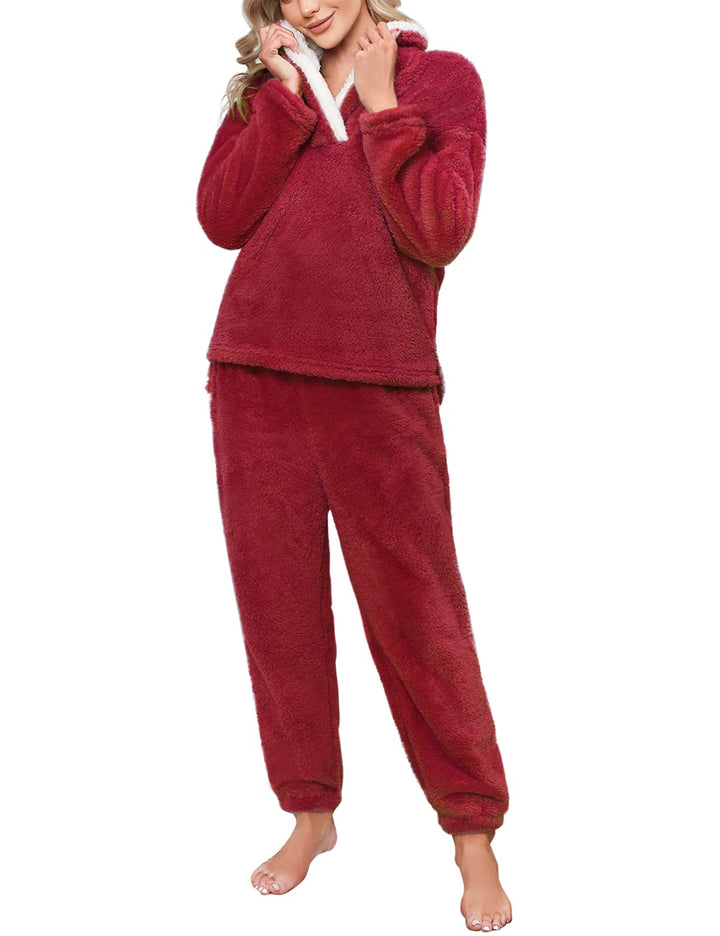 Schlafanzug Damen Winter Thermo Pyjama Set Langarm Fleece Nachtwäsche Set Weicher Warmer Heim Lounge