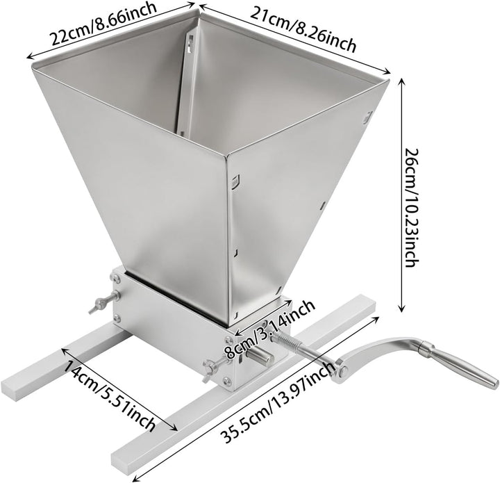 4L Manuelle Getreidemühle Malzmühle Schrotmühle verstellbare Körnermühle Edelstahl Grainmühle Grain