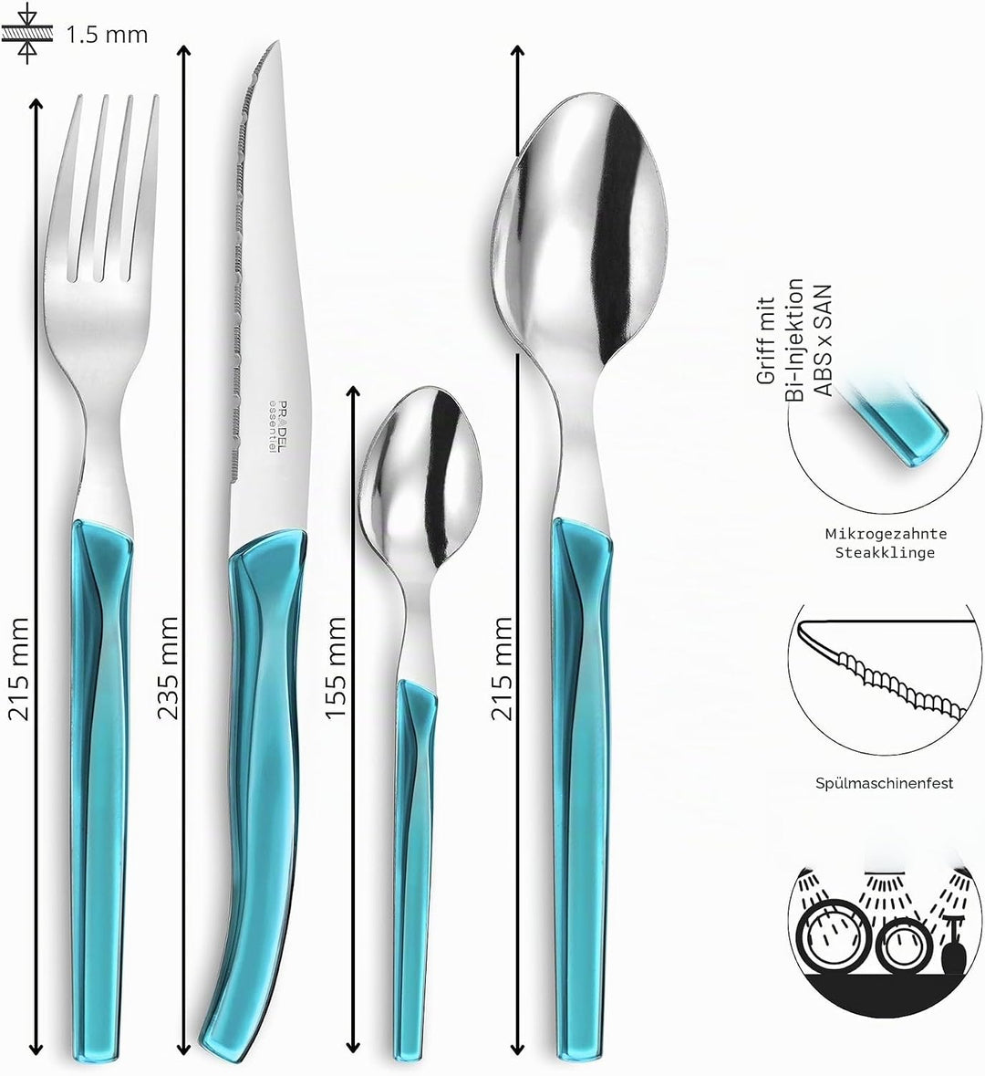 Lou Laguiole RISING SUN Besteck Set 6 Personen | 24-teilig | Türkis glänzend | Essbesteck 6 Personen