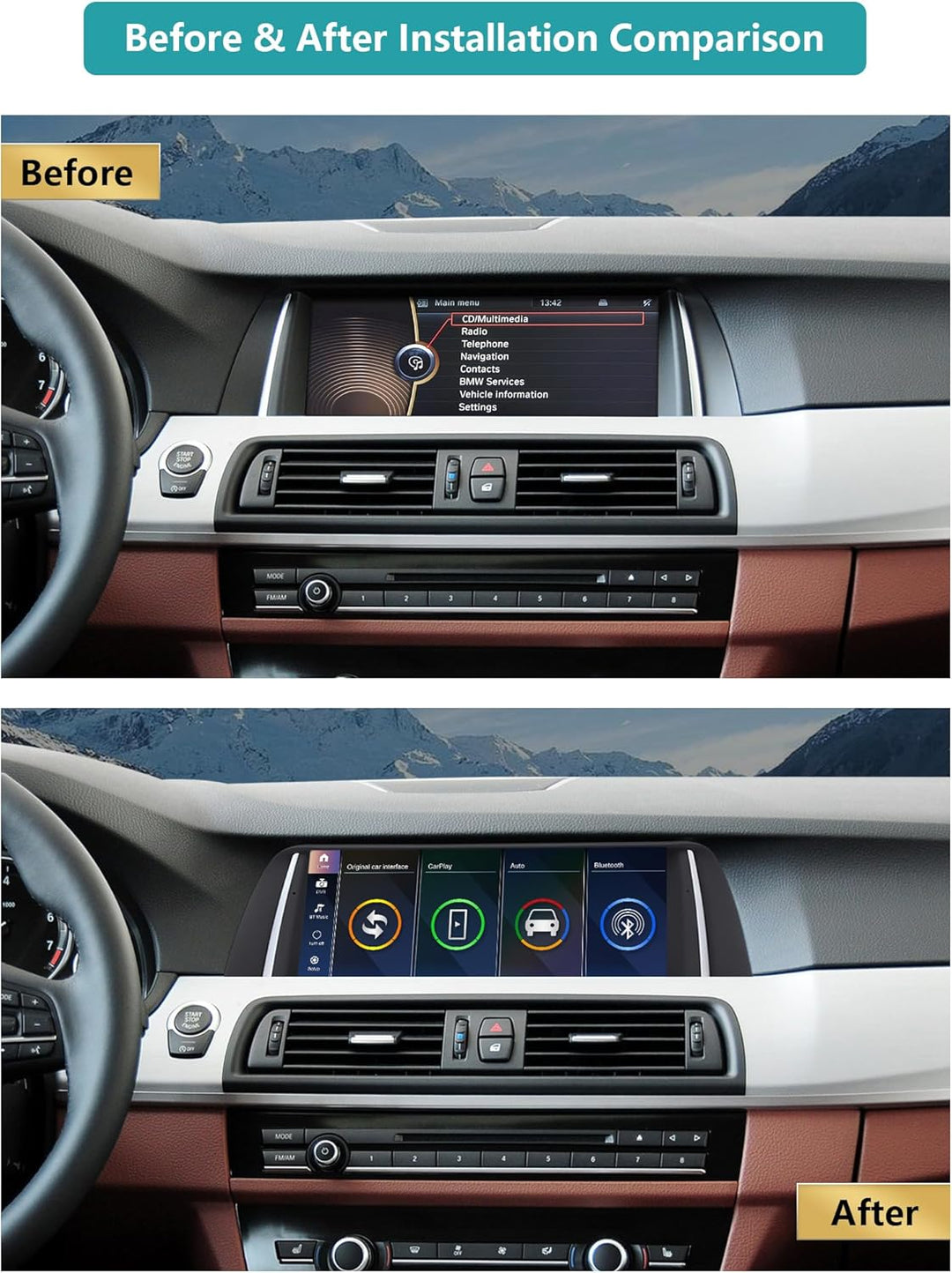 10,25'' Car Radio, Apple CarPlay/Android Auto/Mirrorlink/GPS für 2010-2012 BMW 5 Series F10/F11 mit