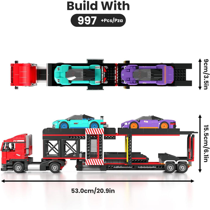 Mould King Sportwagen-Transporter Bausatz, Auto-Transporter LKW Modell für Kinder ab 8 Jahren, 24078