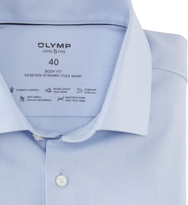 OLYMP Herren Businesshemd Langarm Level Five 24/Seven,Twill,Body fit,Modern Kent 38 Hellblau, 38 Hel