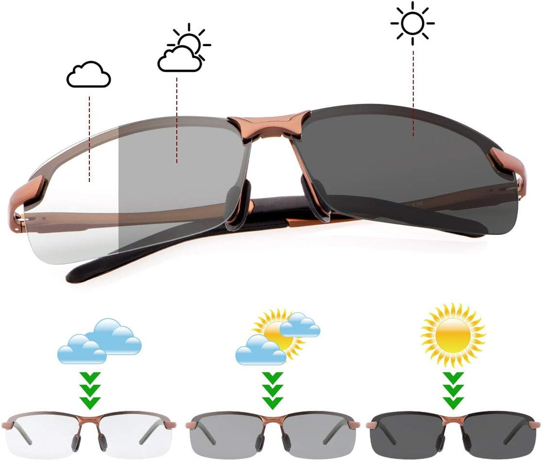 MIRYEA Herren Photochromatisch Sportbrille Polarisiert Sonnenbrille UVA UVB Brillen 3043-braun, 3043
