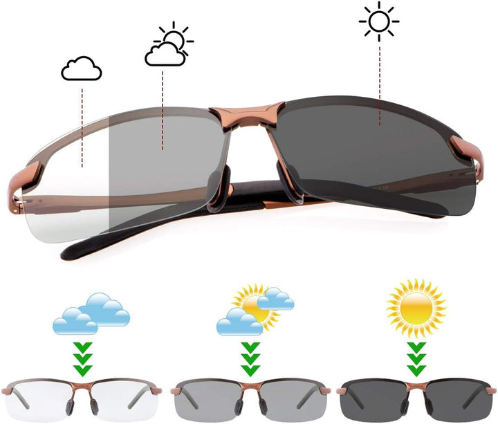 MIRYEA Herren Photochromatisch Sportbrille Polarisiert Sonnenbrille UVA UVB Brillen 3043-braun, 3043