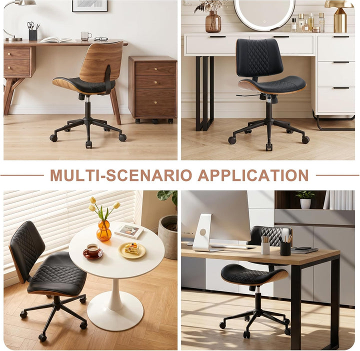 Bürostuhl ohne Armlehne Schreibtischstuhl Leder Holz Modern Homeoffice Chair Wippfunktion bis 136 kg