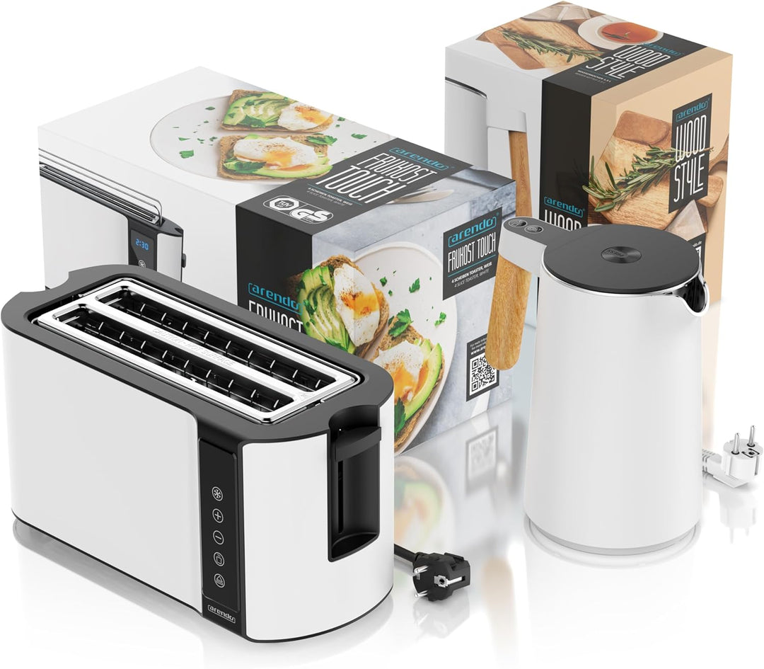 Arendo - Wasserkocher Toaster SET - Edelstahl - Wasserkocher mit Temrpatureinstellung - 45-100 Grad