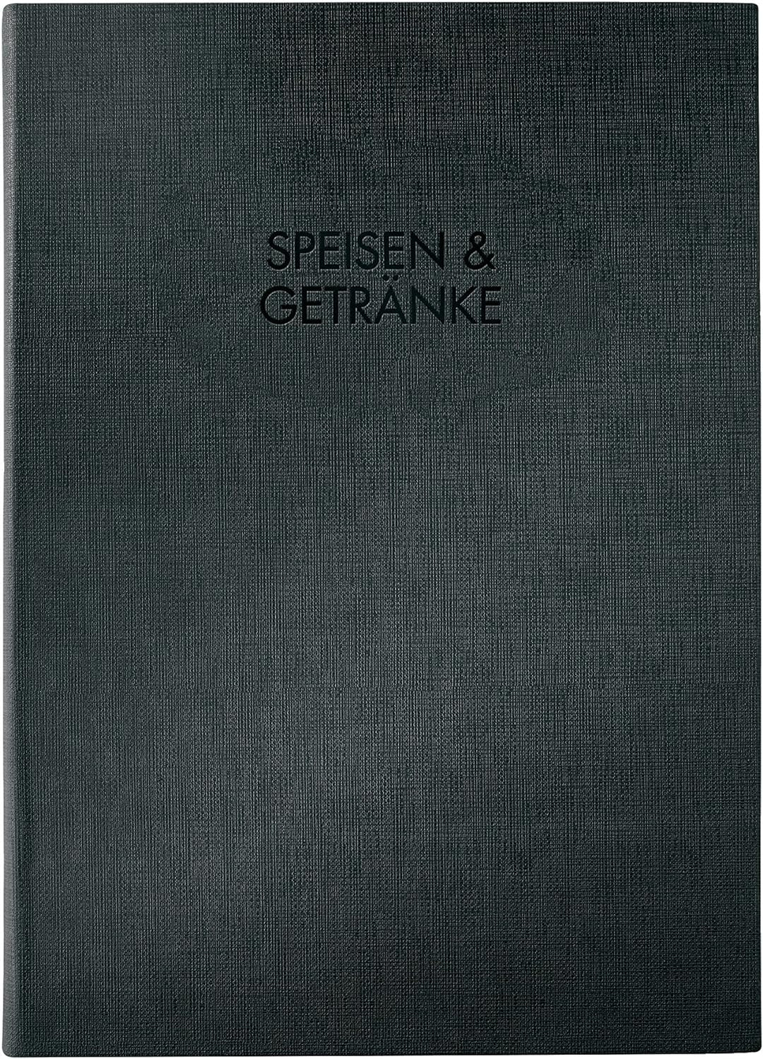 SIGEL SM116/5 Speisekarten-Mappen mit Gummi-Bindung für A5, 5-er Pack, schwarz mit edler Leinenstruk