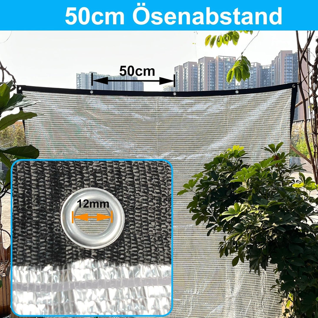 BeGrit Schattennetz Auto Hund 75% Alu Hitzeschutz mit Ösen 2m x 2m UV Luftdurchlässiges Sonnennetz A