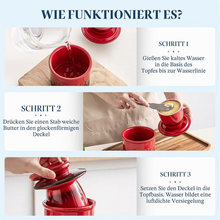 Butterglocke 180ml mit Deckel, LOVECASA Französische Butterdose mit Wasserlinie, Butterschale mit De